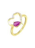 Damesring met echte robijn in de hartvormige ringkop 