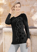 Zwart shirt met flockprint ZWART