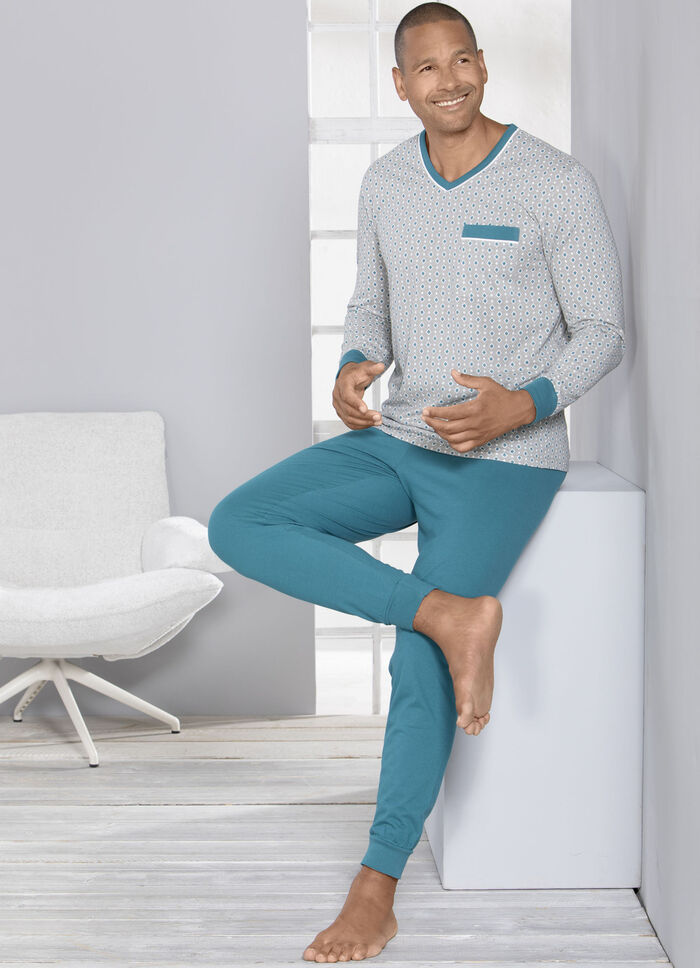 Pyjama, met V-hals en ribboorden 