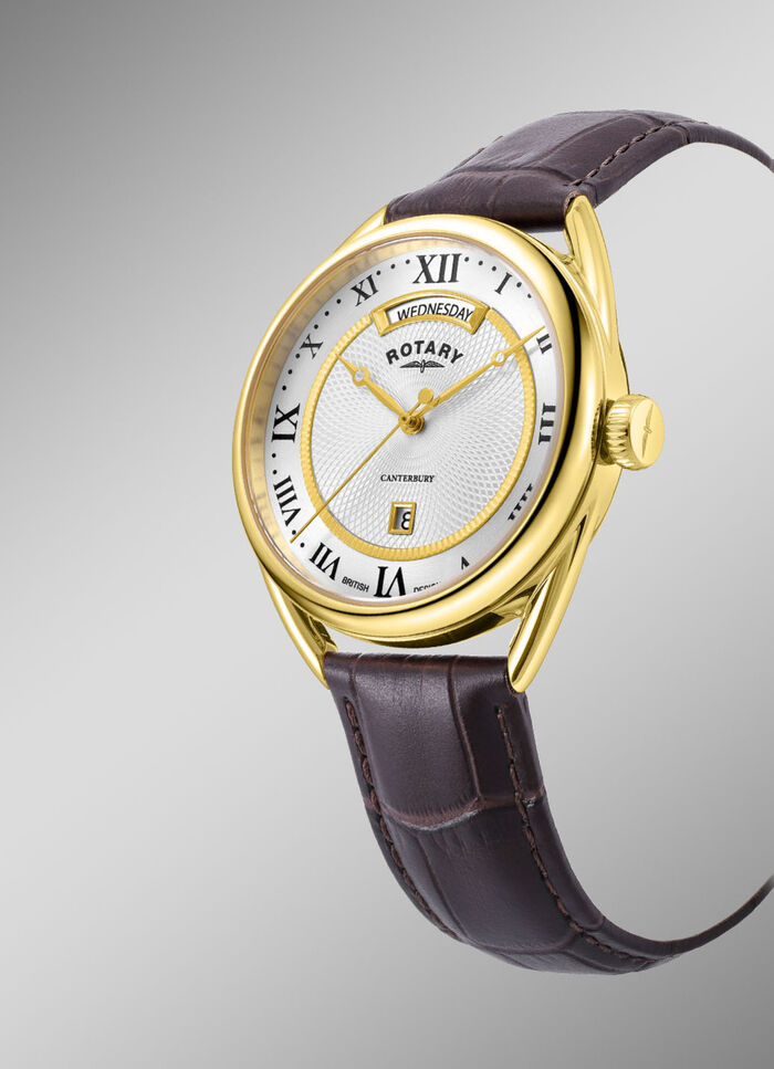 Rotary quartz herenhorloge met leren band 