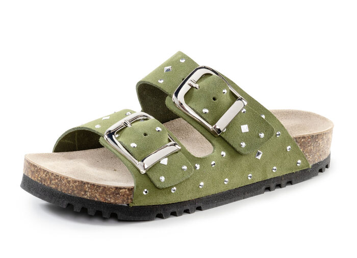 Muiltjes van ELENA EDEN met trendy klinknagels MOOSGROEN