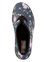 Comfortabele damespantoffels, breedte H, gemaakt van mesh-materiaal met bloemenprint GRAU-BUNT