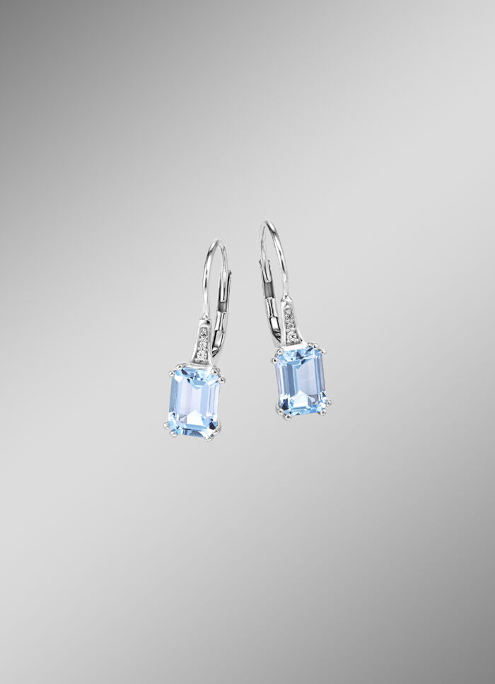Oorbellen met diamanten en blauwe topaas 