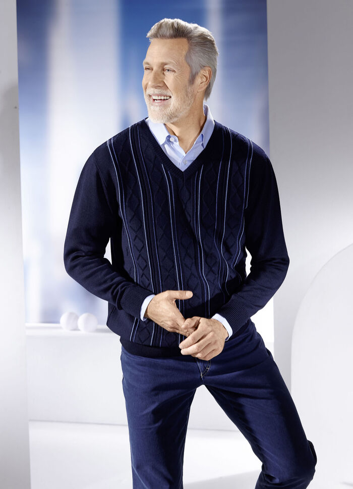 Trui met V-hals en gestructureerd ontwerp in 3 kleuren MARINE