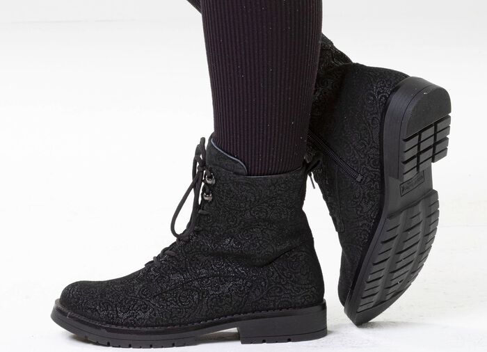 Waldl&auml;ufer, comfortabele dames enkellaarsjes, breedte G, met uitneembaar voetbed ZWART