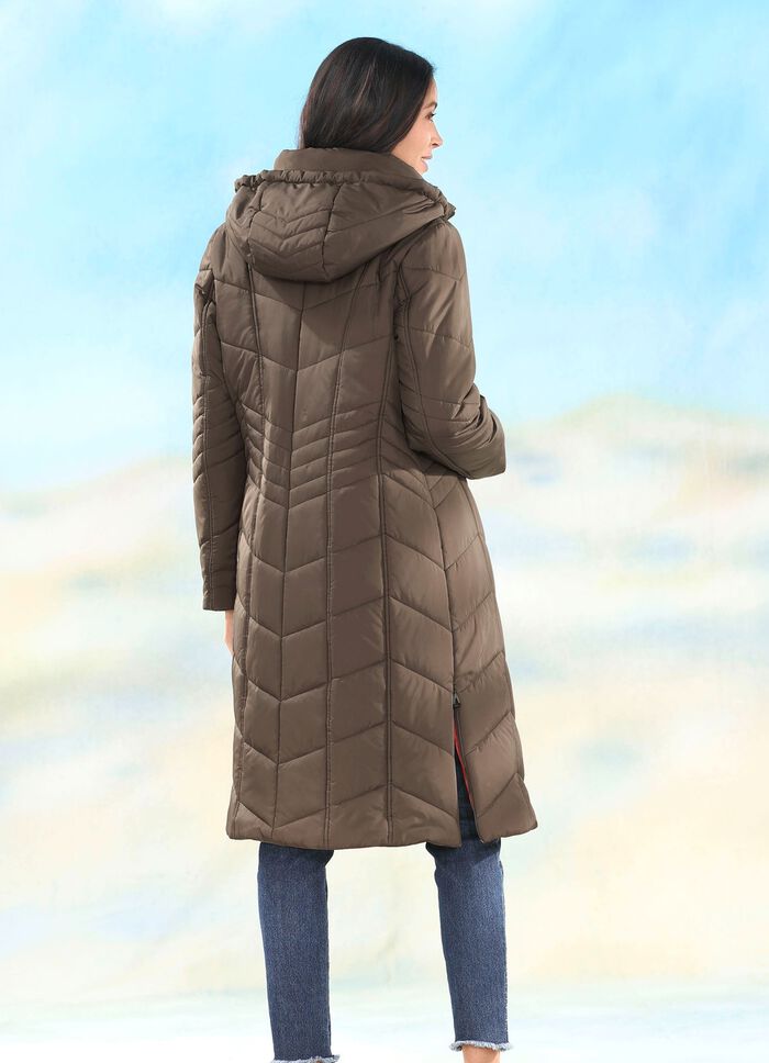 Jas met zijsplitten met rits KOFFIEBRUIN