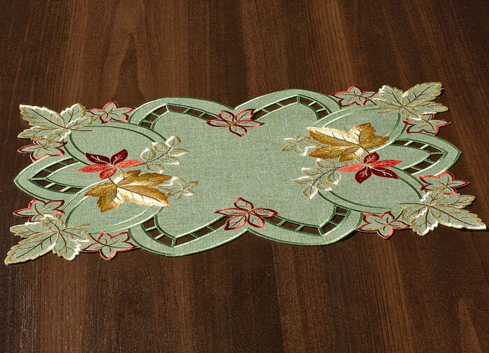 Tafel- en kamerdecoratie met herfstborduurwerk GROEN-MULTICOLOR