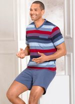 Set van twee shortys met V-hals en borstzak in gestreept design 