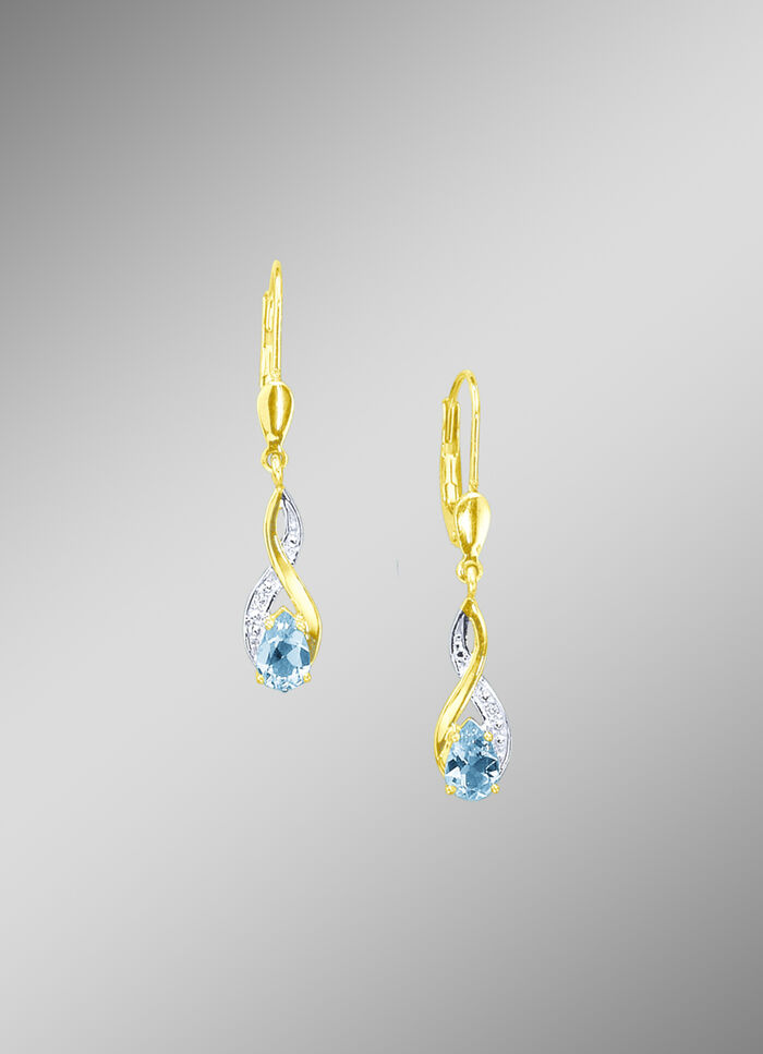 Oorbellen met diamanten en echte blauwe topaas 