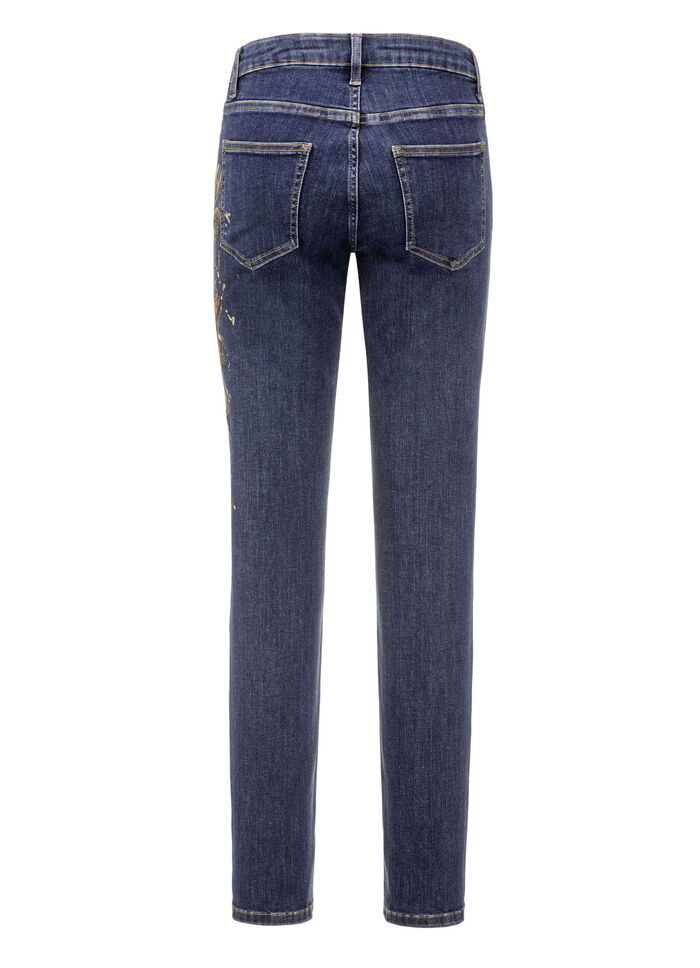 Elegante jeans met handgeschilderde bloemmotieven 