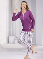 Tweepak pyjama, lange broek met elastische tailleband 1X PETROL-WEISS KARIERT, 1X AUBERGINE-WEISS KARIER