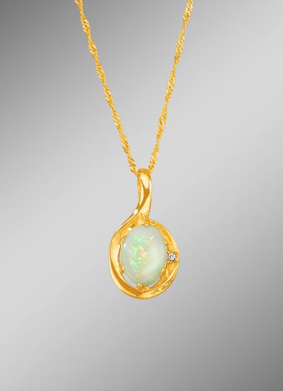 Kettinghanger met Singaporeketting, echt opaal en synth. zirkonia 