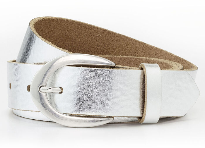 Modieuze damesriem, gemaakt van leer, 3 cm breed SILBER