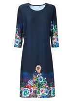 Knielang nachthemd van Laurina met inkjet- en randprint 