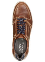 GINO GALANTE, klassieke heren veterschoenen, met blauwe bies COGNAC