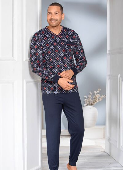 Pyjama met V-hals en manchetten 