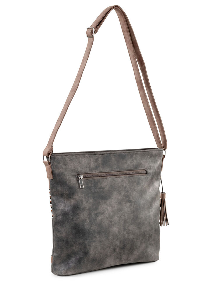 Tas met deels glinsterende gevlochten details GRAU-BRAUN
