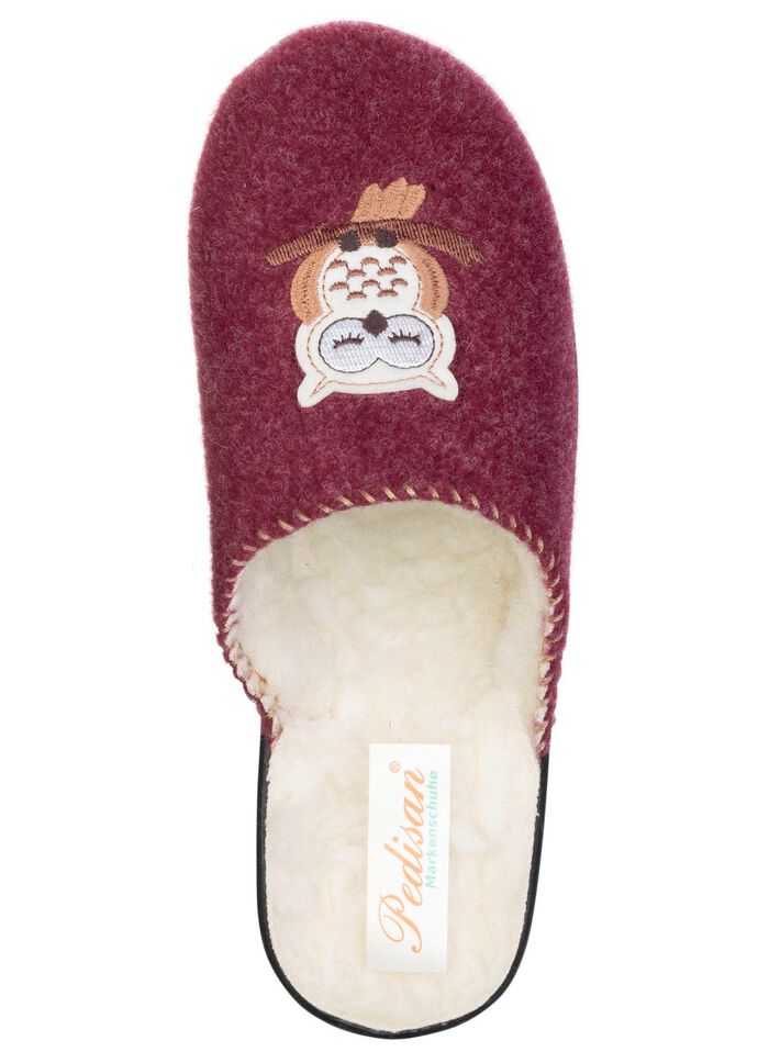 Gevoerde damespantoffels, met nieuwe wol BORDEAUX