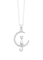 Zilveren kat in de maan hanger 