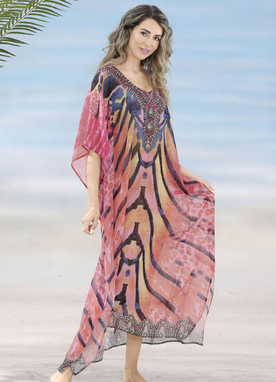 Laurina kaftan met strass steentjes, licht transparant 