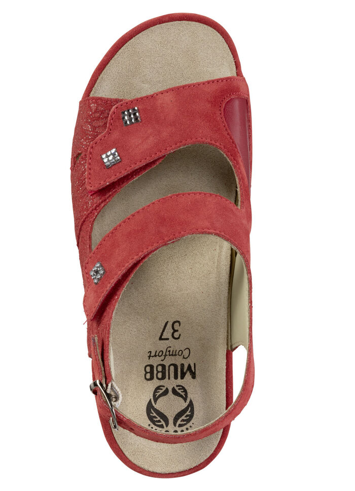Mubb, comfortabele damessandalen, breedte H, met uitneembaar voetbed ROOD