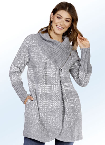 Lange cardigan met decoratieve omgeslagen kraag 