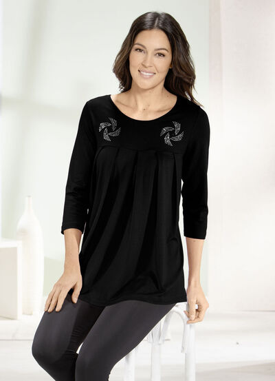 Lang shirt met decoratieve platen in 3 kleuren 