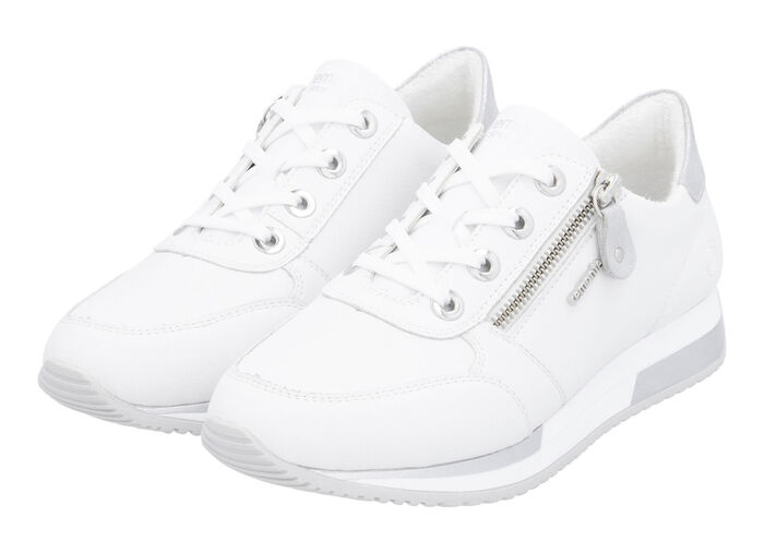 Remonte sneakers met veters en glinsterende zilveren contrastrand WIT