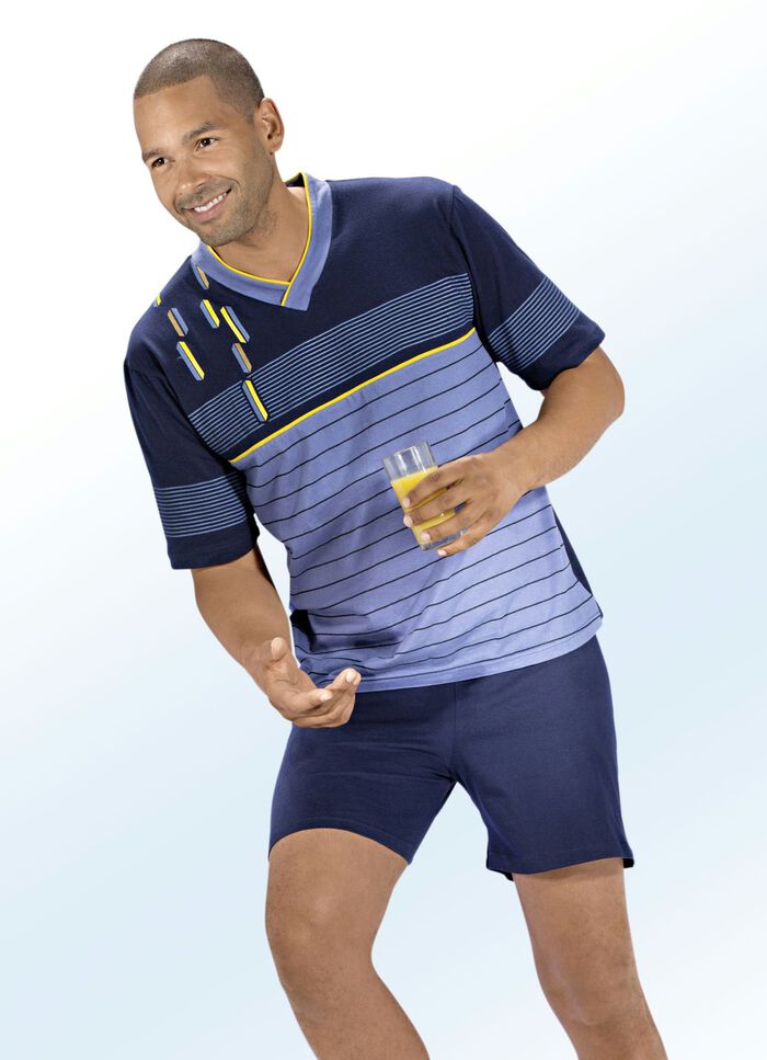 Shortama met V-hals en streepjesprint aan de voorkant en de mouwen 