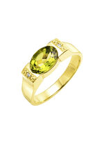 Tijdloos elegante damesring met echte peridot en 2 diamanten 