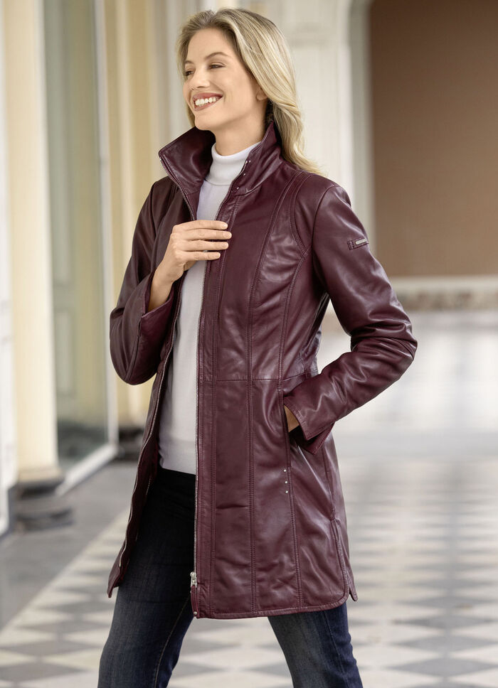 Korte leren jas van “Cabrini” BORDEAUX