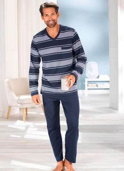 Set van twee pyjama's met V-hals en open zomen 