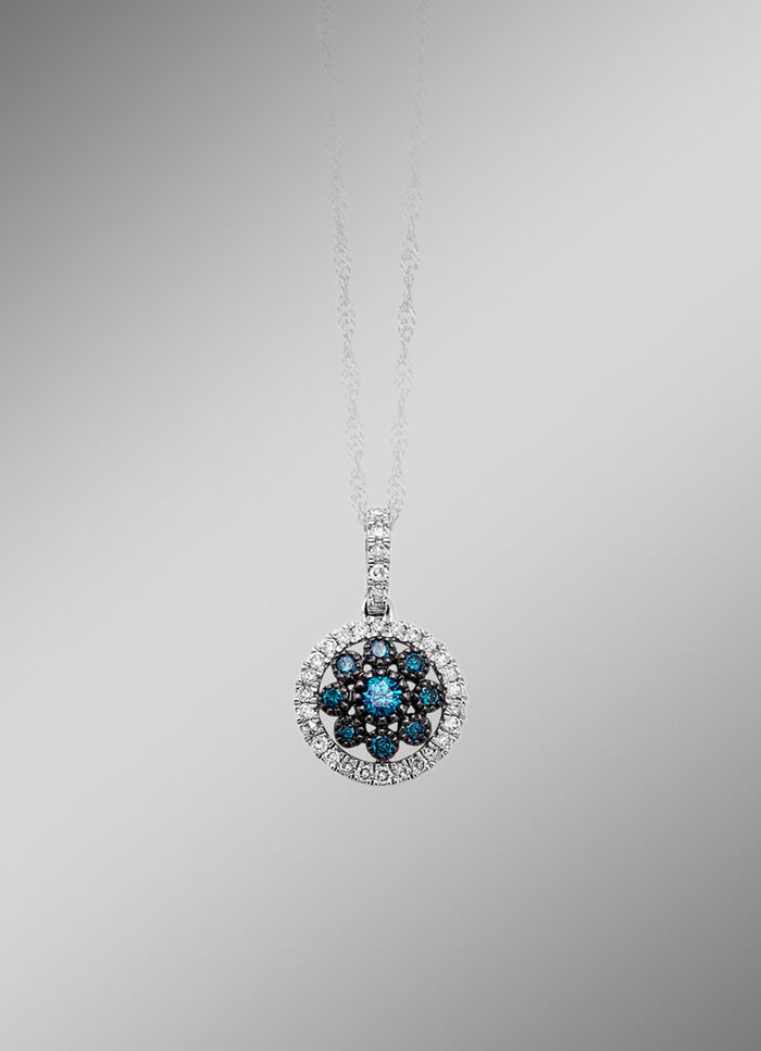 Prachtige hanger met blauwe diamanten en witte diamanten 