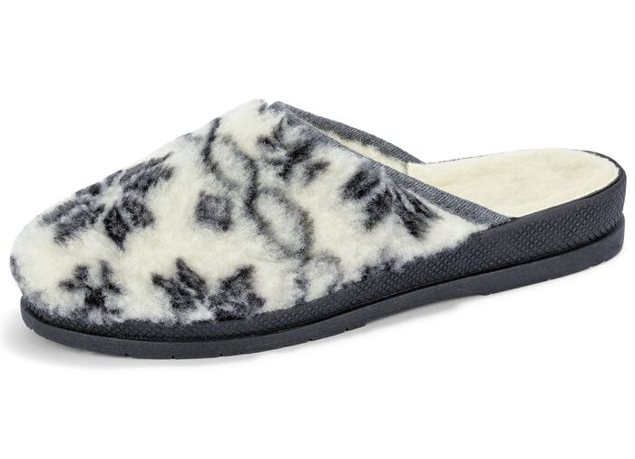 Slippers gemaakt van bedrukt pluche materiaal ECRU-GRIJS