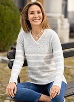 Trui in fluffy kwaliteit GRIJS GEM&Ecirc;LEERD-WIT