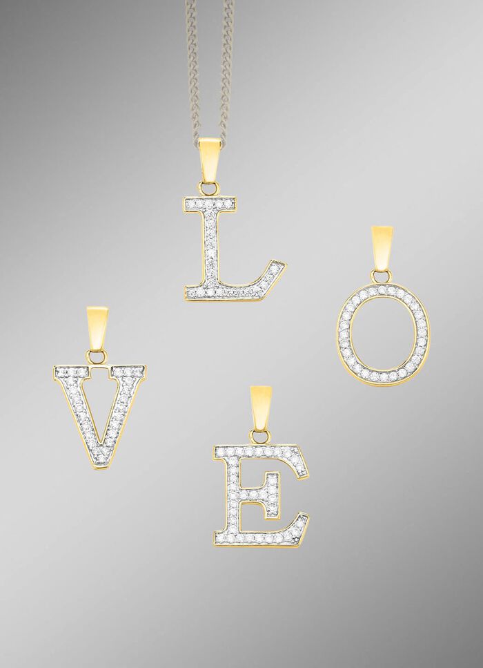 Damesletterhanger van 375 goud met zirkonia 