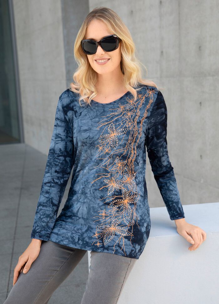 Interessant shirt in batik-look in 3 kleuren MARINEBATIK
