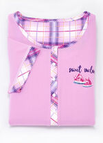 Twee-pack nachthemden van duurzaam katoen met knoopsluiting 1X LILA, 1X LICHTROZE