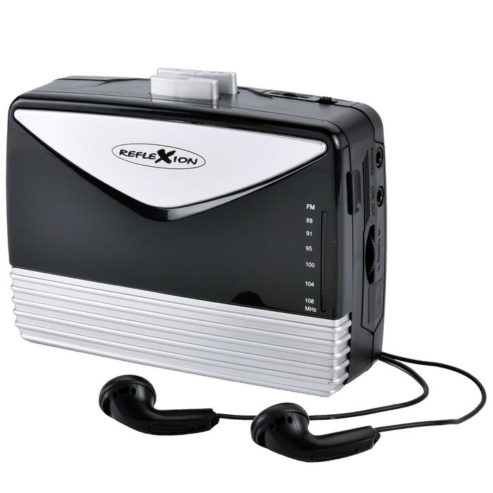 Draagbare cassettespeler met FM-radio.