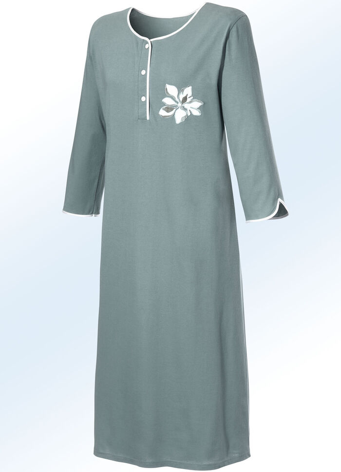 Twee-pack nachthemden, effen en all-over dessin met knoopsluiting 