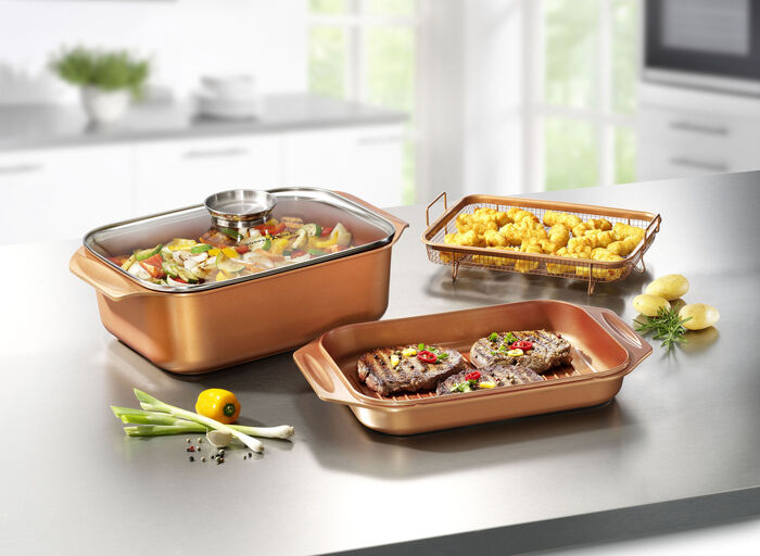 Livington Copperline WonderCooker inclusief glazen deksel en roosterinzet 