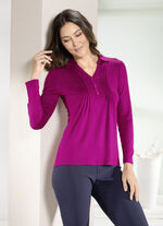 Poloshirt met korte decoratieve knoopsluiting in 3 kleuren FUCHSIA