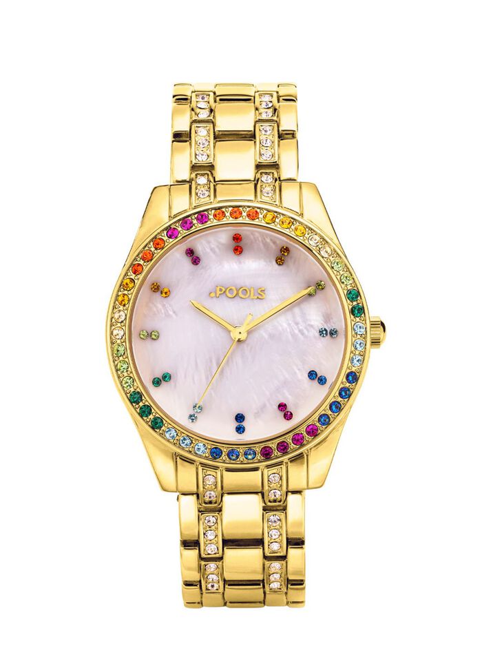Pools quartz dameshorloge met metalen bandkast 