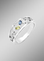 Damesring met echte peridoot, blauwe topaas, bewerkt en synthetische zirkonia 