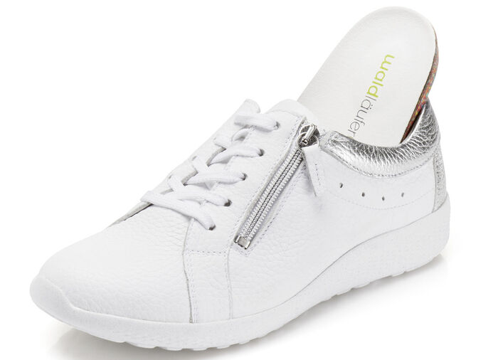 Waldläufer, comfortabele dames veterschoenen, breedte K, met uitneembaar voetbed WIT-ZILVER