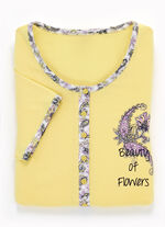 Tweepack nachthemden met lange knoopsluiting, borduurwerk en korte mouwen 1X GELB, 1X ROSA