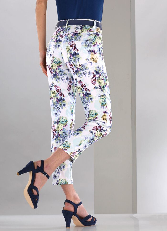 Broek met glanzende gekleurde inkjetprint 