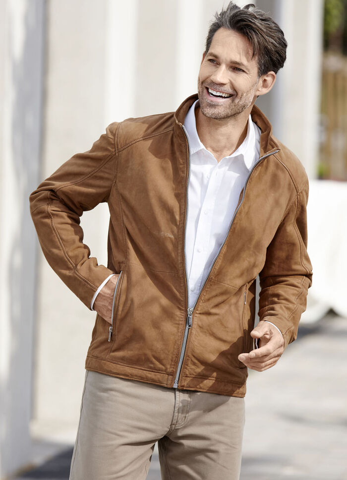 Kort jasje van nubuckleer 