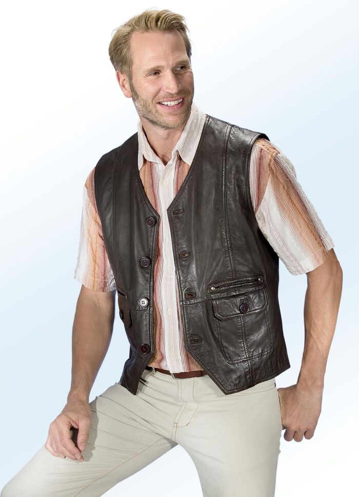 Leren vest "Redpoint"  DONKERBRUIN