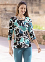 Expressief shirt met all-over design TURQUOISE-ZWART-PETROL